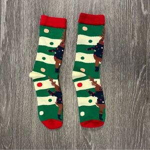 🤍 NWOT Reindeer Holiday Christmas Long Socks Unisex Red Green Rudolph 🤍